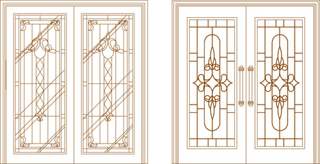 vector sketch illustration of the silhouette of a modern abstract wooden door design for a large house.eps