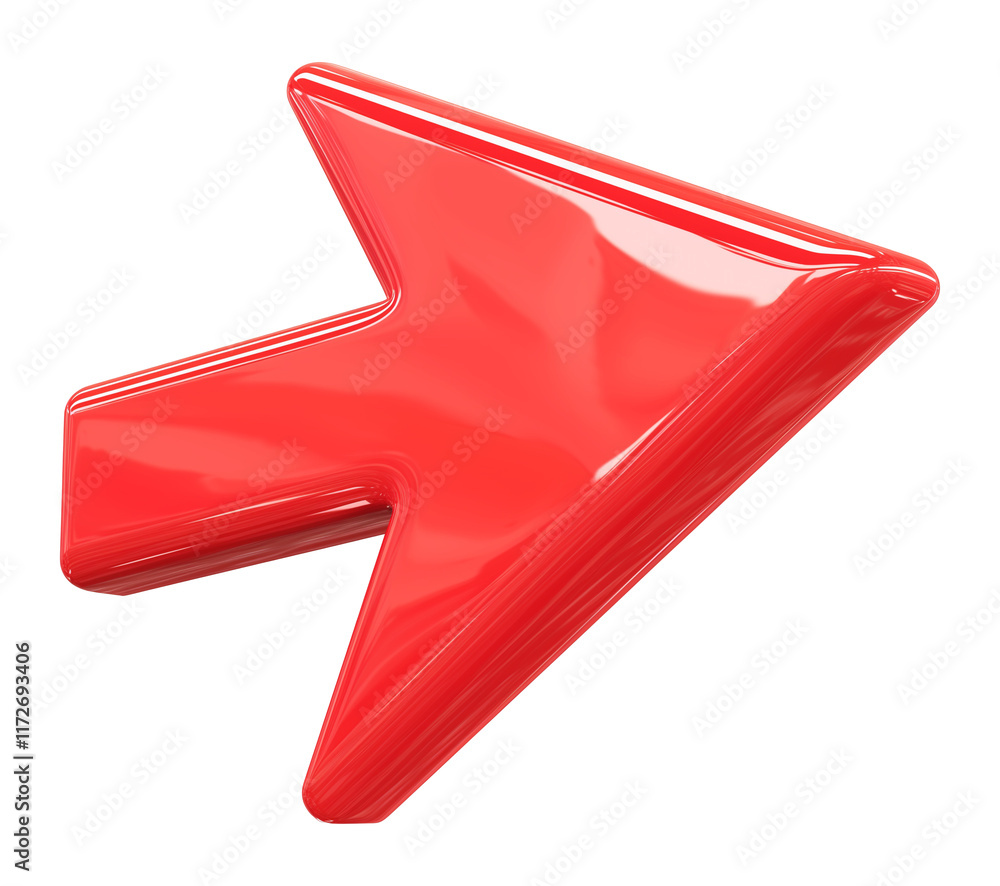 Aufkleber shiny red curved arrow with metallic finish, isolated on transparency background, symbolizing direction or movement with modern and dynamic design