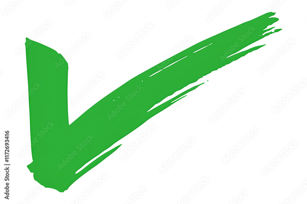 Poster bold, dark green check mark with matte finish, isolated on transparency background, symbolizing approval, success, or completion