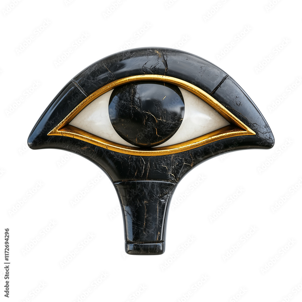 Poster black and gold eye of horus symbol with marble texture, isolated on transparency background, represe