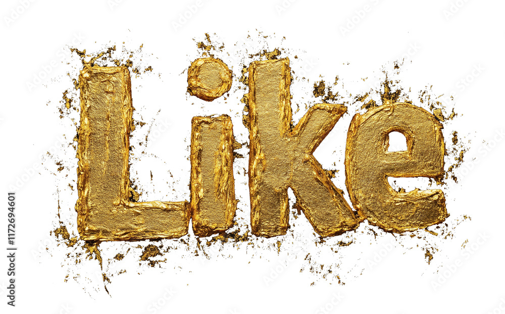Poster Gold textured Like text with metallic brush accents, isolated on transparency background, creating luxurious and bold design statement