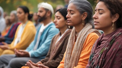 Fototapeta premium Diverse Group of Young and Old Individuals Sitting in Meditation