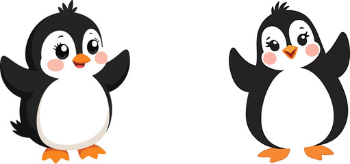 Cute little baby penguin icon flat style vector illustration set collection with white background