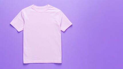 A plain pink t-shirt on a purple background.