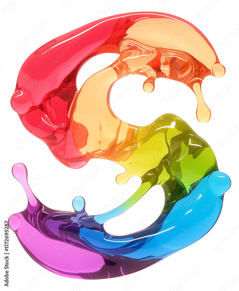 Poster abstract rainbow colored resin sculpture forming dynamic and fluid shape, symbolizing creativity and