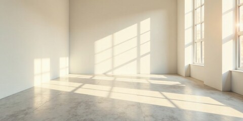 Empty Room with Sunlight Streaming Through Windows Illuminating the Floor