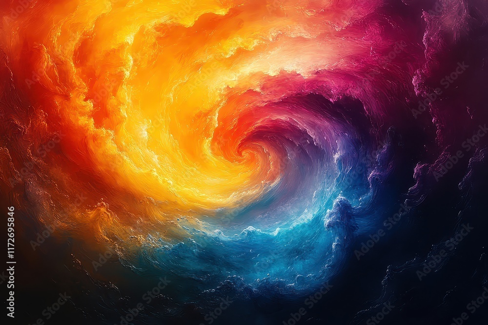 Poster colorful cosmic swirl with vibrant hues blending in a mesmerizing display of light and energy