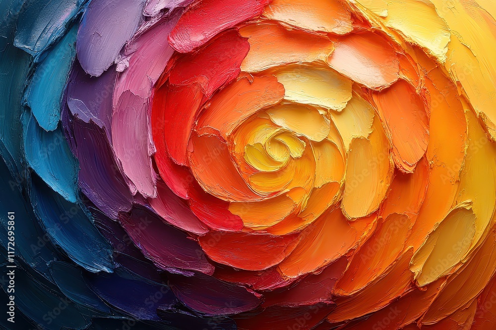Poster colorful spiral pattern created with thick paint showcases vibrant hues and artistic texture in an a