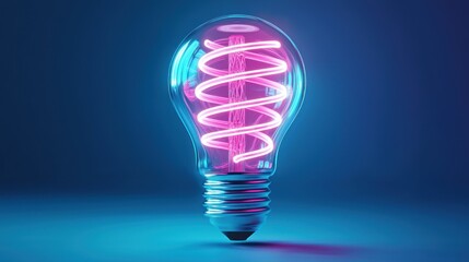 A glowing light bulb with vibrant neon coils inside.