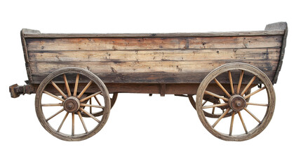 Obraz premium Antique wooden wagon with classic wooden wheels, isolated on transparent background