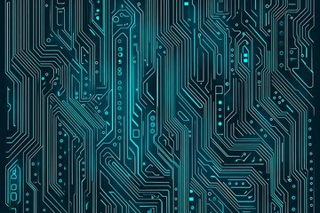 Abstract close-up of a glowing blue digital circuit board, showcasing intricate connections and technological design on a black background.
