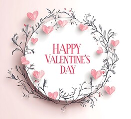 Valentine's Day Greeting Card with Heart-Shaped Balloons, Pink and Blue Colors, Romantic Floating Hearts, Soft Pastel Palette, Cute and Cheerful Love Celebration Design, Digital Art 3D Rendering with 