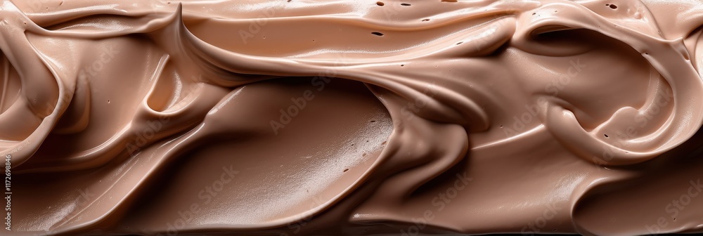 Poster close up texture of smooth whipped chocolate cream in a natural light setting for culinary inspirati