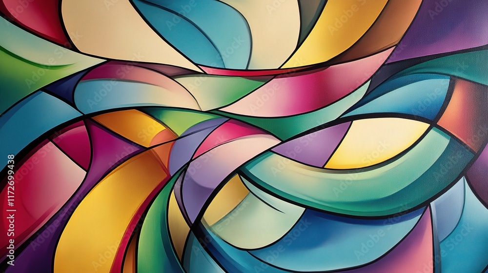 Poster colorful abstract art with curved lines and dynamic shapes