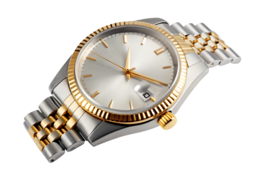 Elegant two-tone watch with golden details and sleek design isolated on a white background PNG.AI GENERATED