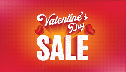 Happy Valentine's Day Sale Poster or banner with symbol of a heart from Valentine elements on a red background. Promotion and shopping template for love and Valentine's Day concept