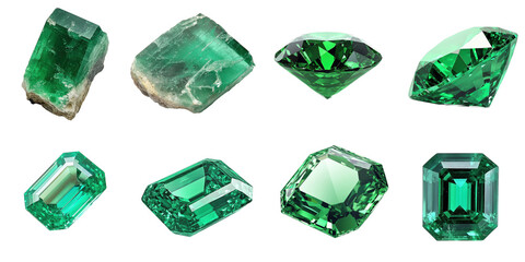 Emerald white background png transparent gemstone concept using for decoration.