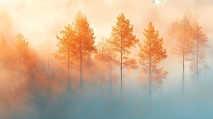 Fototapeta premium Golden Sunbeams Filtering Through an Autumn Forest Canopy
