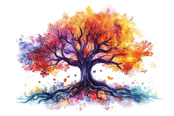 Vibrant abstract digital art depicting a colorful multi colored tree.