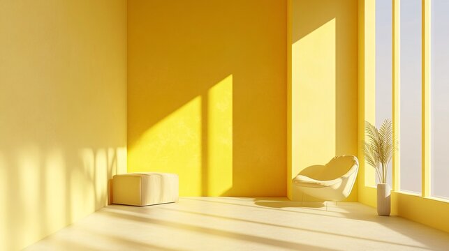 Bright and Cheerful Yellow Interior Space with Natural Light