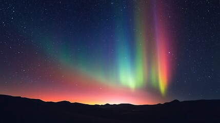 Vibrant Northern Lights Dancing Across a Night Sky Over Mountains