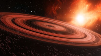 Obraz premium Cosmic Scene of Colorful Rings Around a Distant Celestial Body