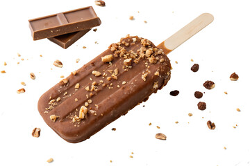 chocolate ice cream on stick with nuts isolated on a white background PNG.AI GENERATED