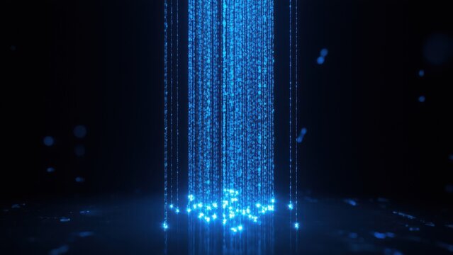 Streams of binary code cascade like a waterfall, connecting glowing nodes. A metaphor for interconnected systems and the seamless flow of information