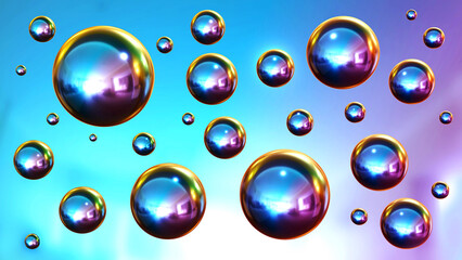 Shiny colored balls abstract background, 3d blue metallic glossy spheres wallpaper.