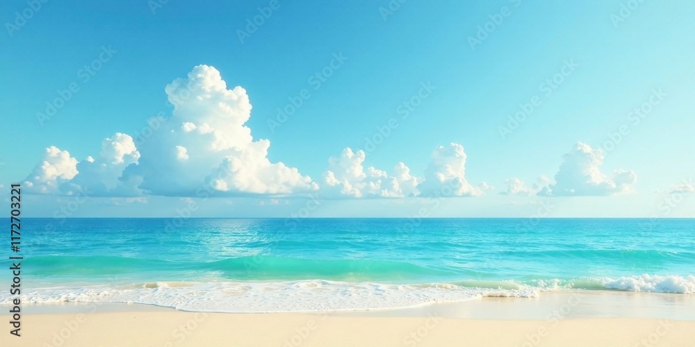 Sticker Serene Coastal Scene Azure Ocean Meets White Sand Beach Under a Summer Sky