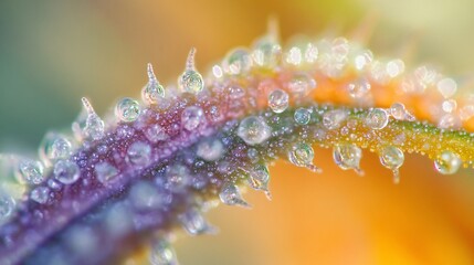 Macro Shot of Water Droplets on Colorful Leaf Surface
