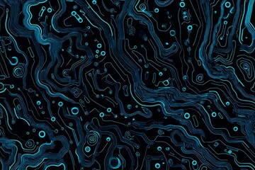 Abstract close-up of a glowing blue digital circuit board, showcasing intricate connections and technological design on a black background.
