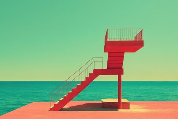 Fototapeta premium Colorful stairs with ocean view clear sky