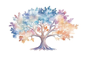 Vibrant abstract digital art depicting a colorful multi colored tree