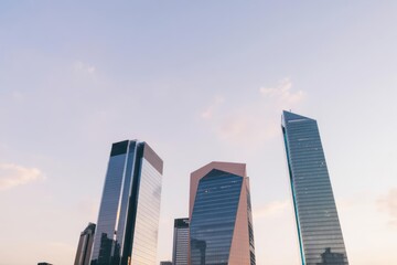 Obraz premium low angle view of modern city skyscrapers in the morning