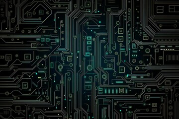 Abstract close-up of a glowing blue digital circuit board, showcasing intricate connections and technological design on a black background.
