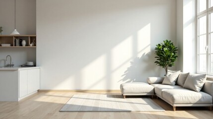 Modern Minimalist Living Room Interior Design with Sunlight Streaming Through Window