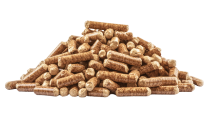 Biomass wood pellets pile, isolated on transparent background