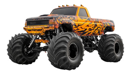 Big-wheeled monster truck with aggressive design, isolated on transparent background