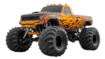 Big-wheeled monster truck with aggressive design, isolated on transparent background