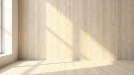 Empty Room with Light Streaming Through Window and Wooden Walls