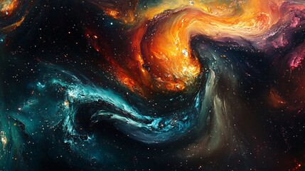 Fototapeta premium Colorful Abstract Swirl in Cosmic Space with Bright Stars and Nebulae