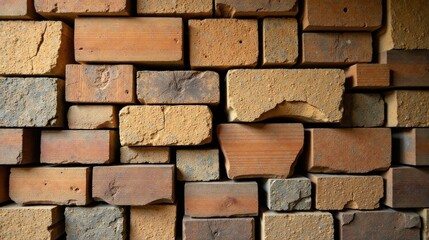 Fototapeta premium A Stack of Rustic Reclaimed Bricks with Varied Textures and Hues
