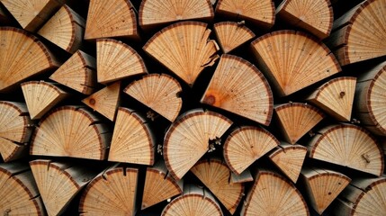 Fototapeta premium A Stack of Radially Cut Wooden Logs, a Textured Background Image of Natural Wood