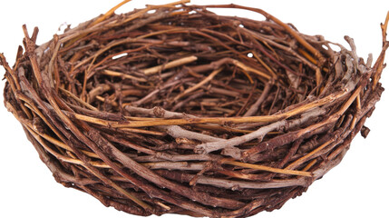 Birds nest made from natural twigs, isolated on transparent background