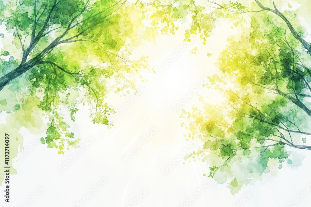 Aufkleber bright playful doodle depicting sunlight filtering through lush green treetops in a serene natural s