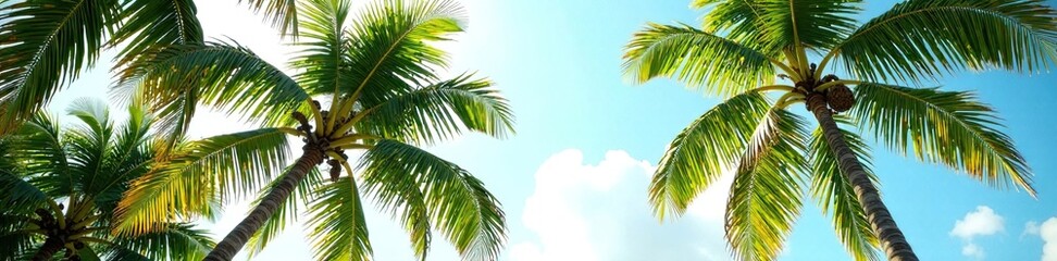 Fototapeta premium Palm trees sway gently in the breeze, their leaves rustling softly, relaxation, resort
