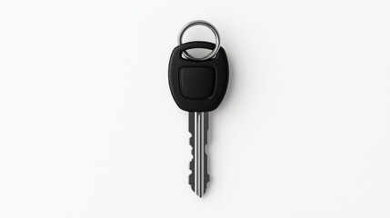 Black Car Key Isolated on White Background for Automotive or Security Conceptual Use