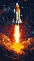 Obraz premium Dynamic Space Shuttle Illustration: Boldly Ascending Through Cosmic Clouds. AI Generated