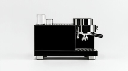 Sleek Modern Espresso Machine with Glass Cups on Minimalist White Background